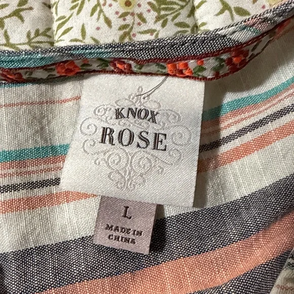 Knox Rose Women’s Striped Blouse in Teal, Pink, and Gray - Picture 2 of 3